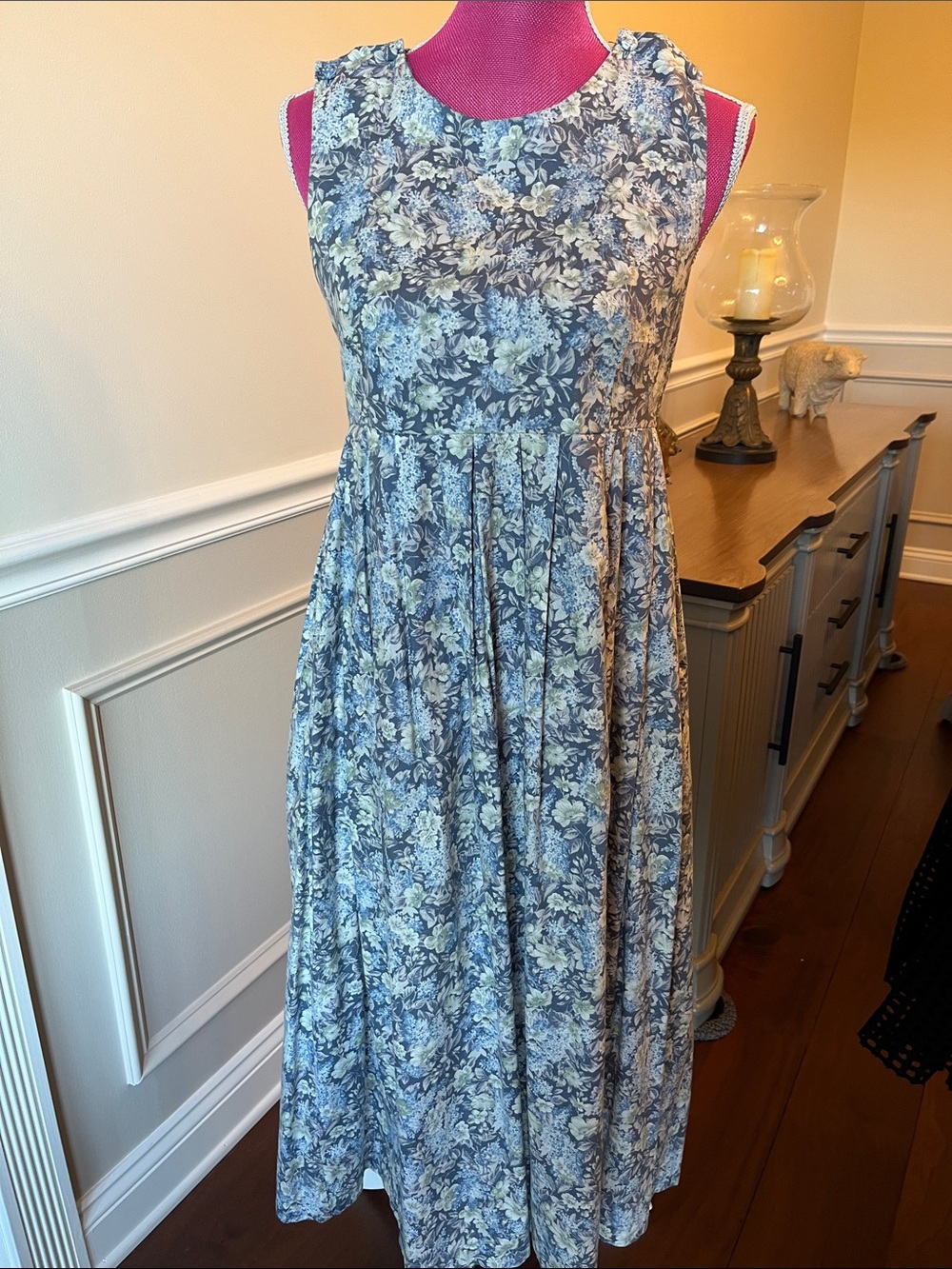 Vintage Laura AshleyBlue Floral Sleeveless Maxi Dress